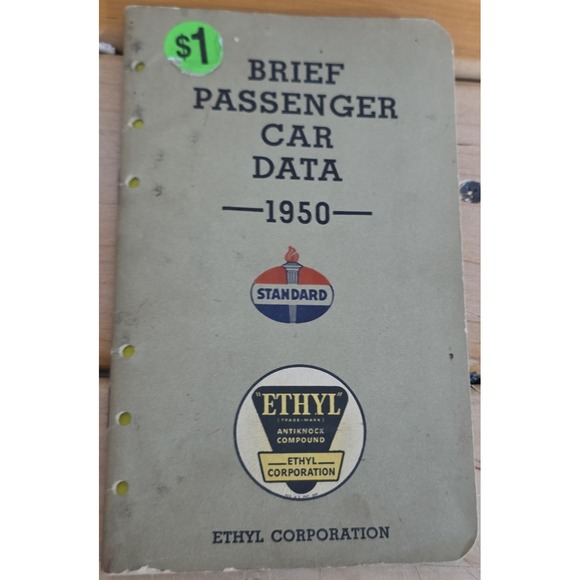 1950 Brief Passenger Car Data Booklet Ethyl Corporation Standard Oil